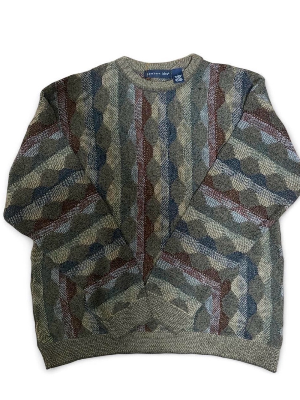 Vintage Northern Isle Olive Geometric Crewneck Sweater